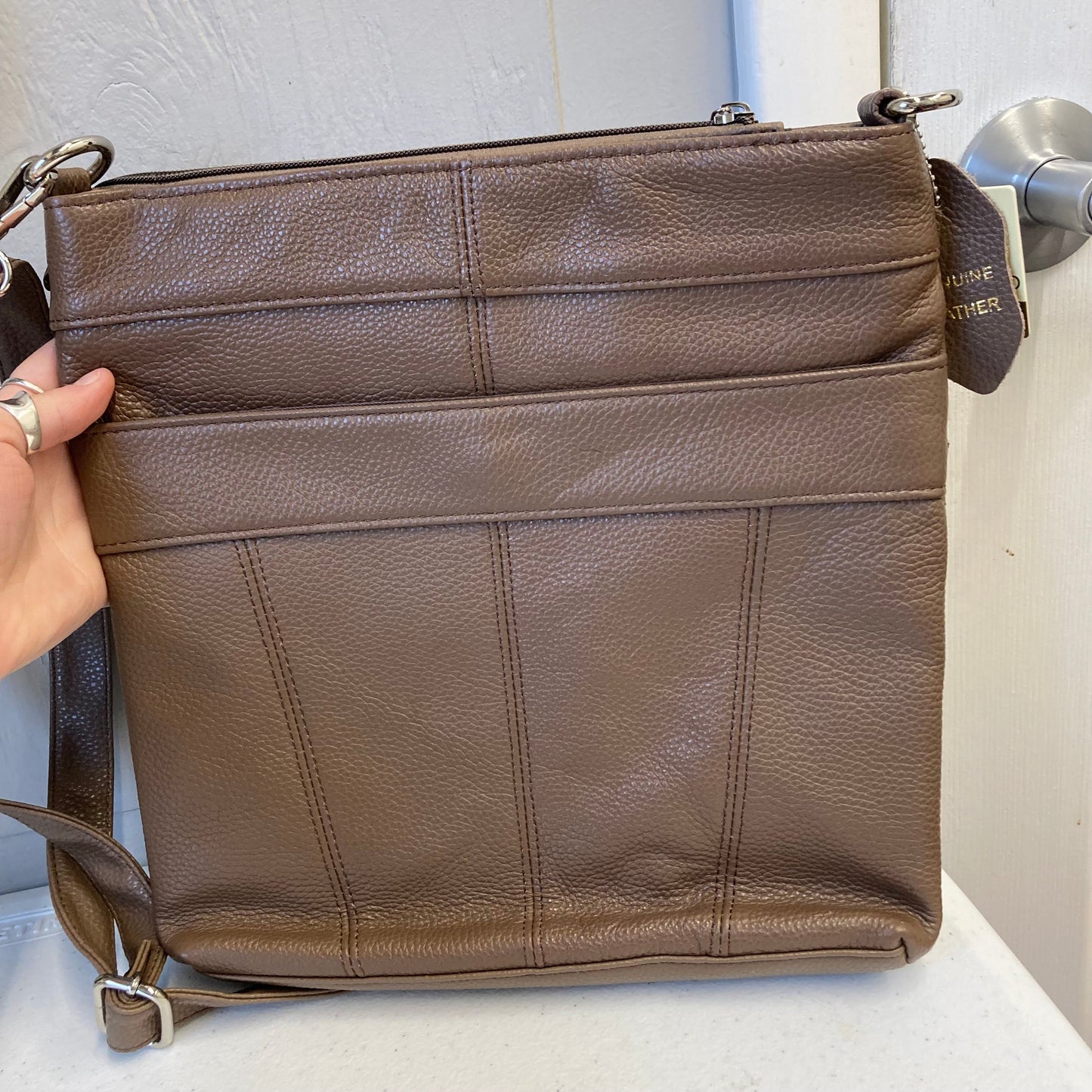Handbag Leather In Brown, Size:Medium