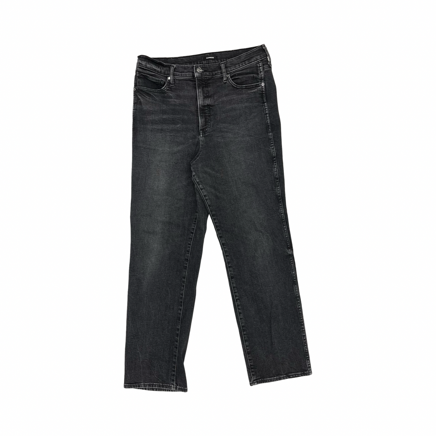 Jeans Straight By Express In Black Denim, Size:14