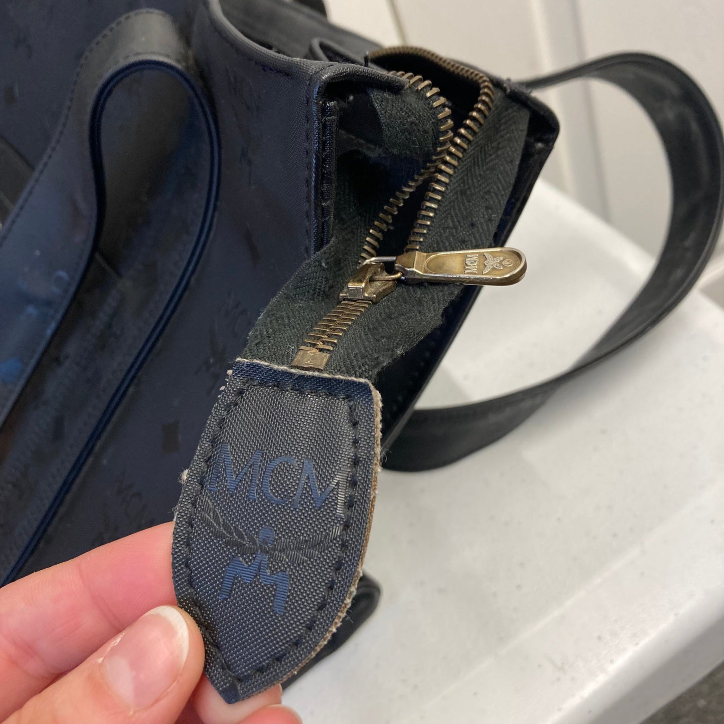 Tote Luxury Designer By Mcm In Black, Size:Large