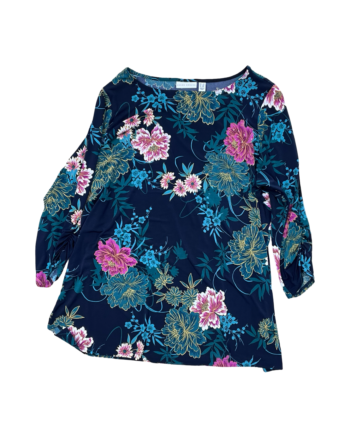 Top 3/4 Sleeve By Susan Graver In Navy, Size:1X