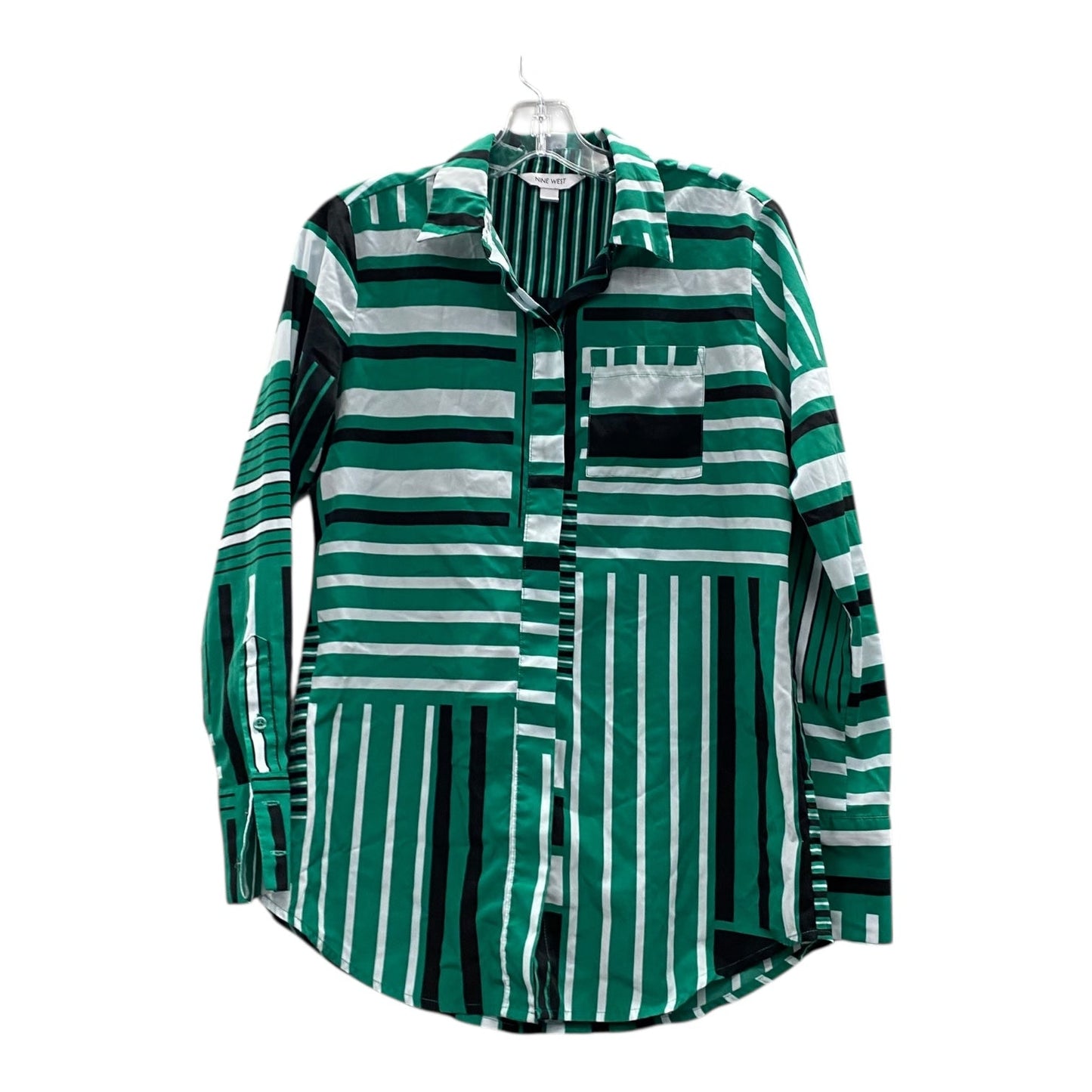 Blouse Ls By Nine West In Black & Green, Size:Xs