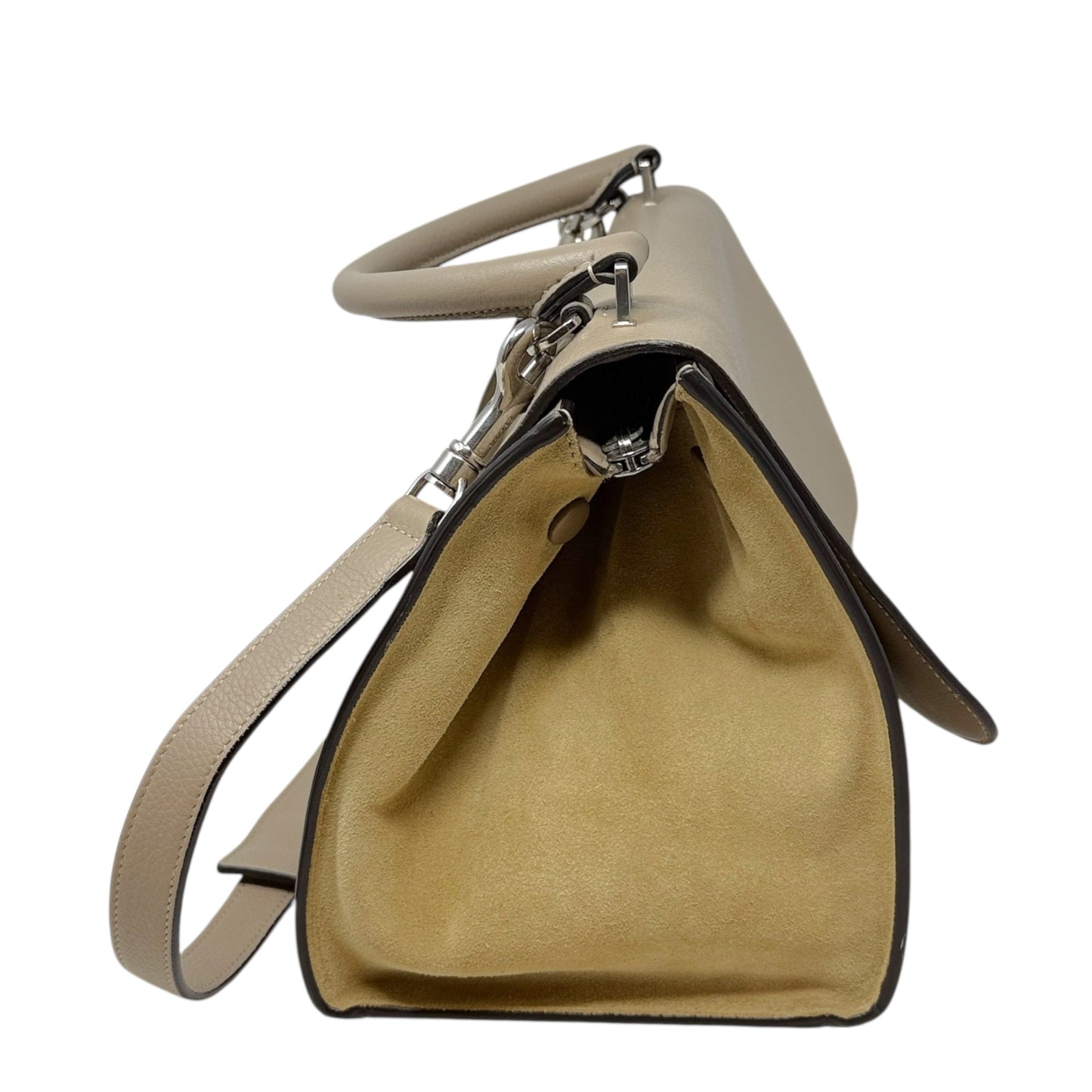 Drummed Calfskin Suede Medium Trapeze Souris Tote Luxury Designer By Celine, Size: Medium