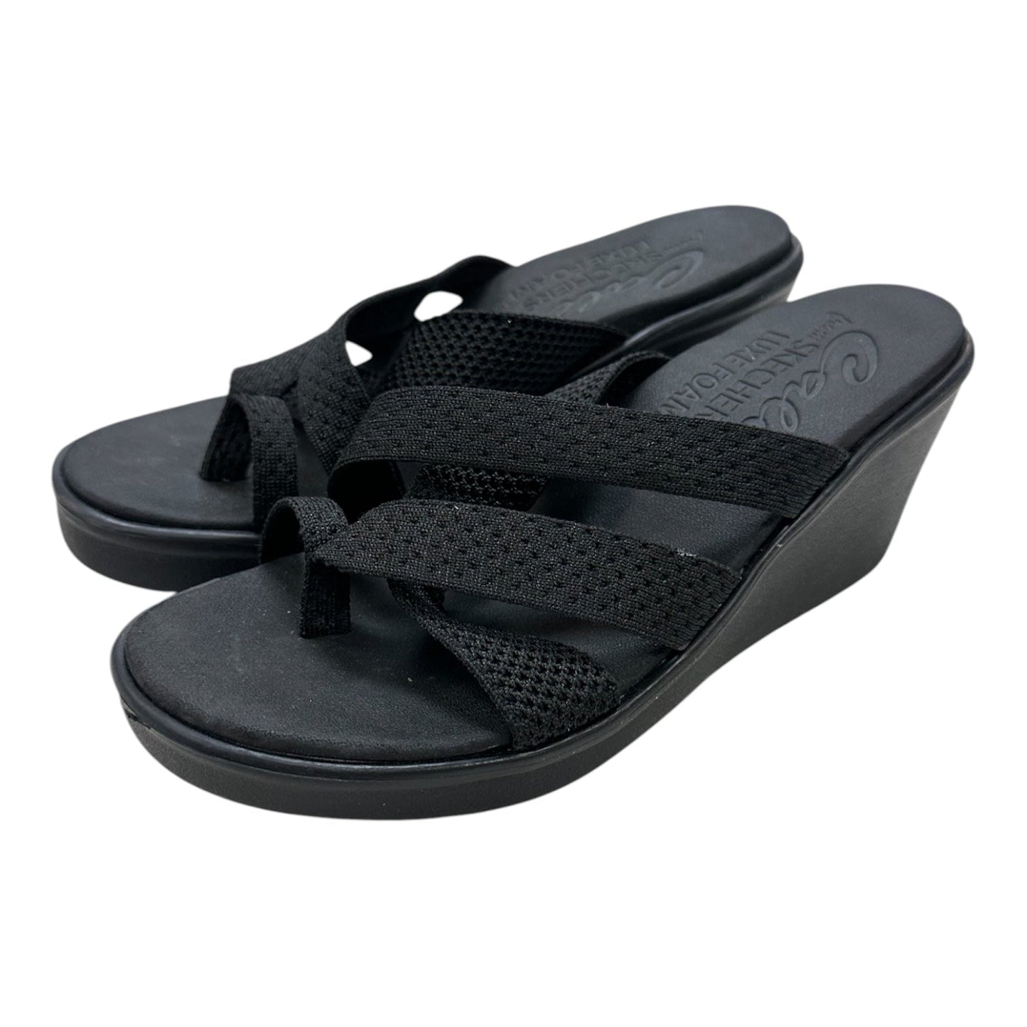 Sandals Heels Wedge By Skechers In Black, Size:6.5