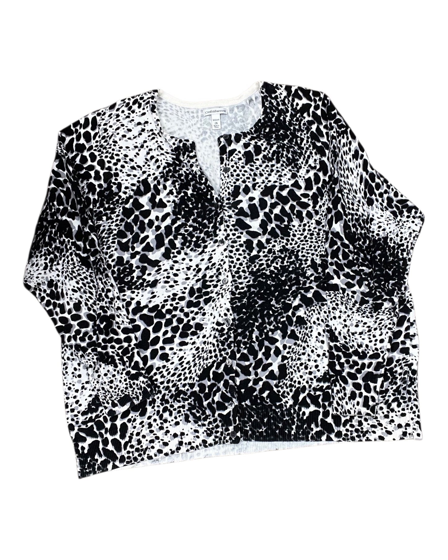 Cardigan By Croft And Barrow In Black & Cream, Size:2X