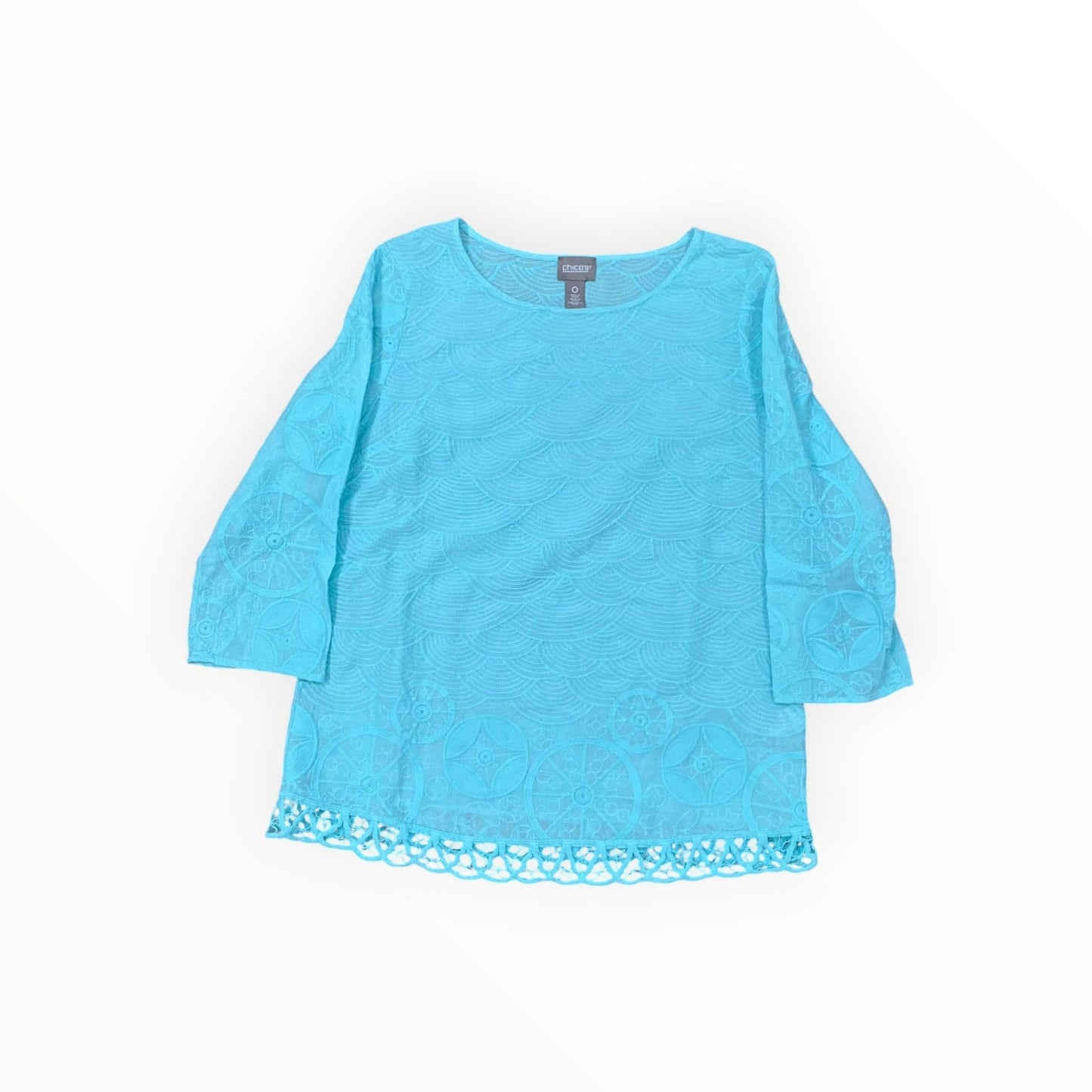 Top 3/4 Sleeve By Chicos In Aqua, Size:S
