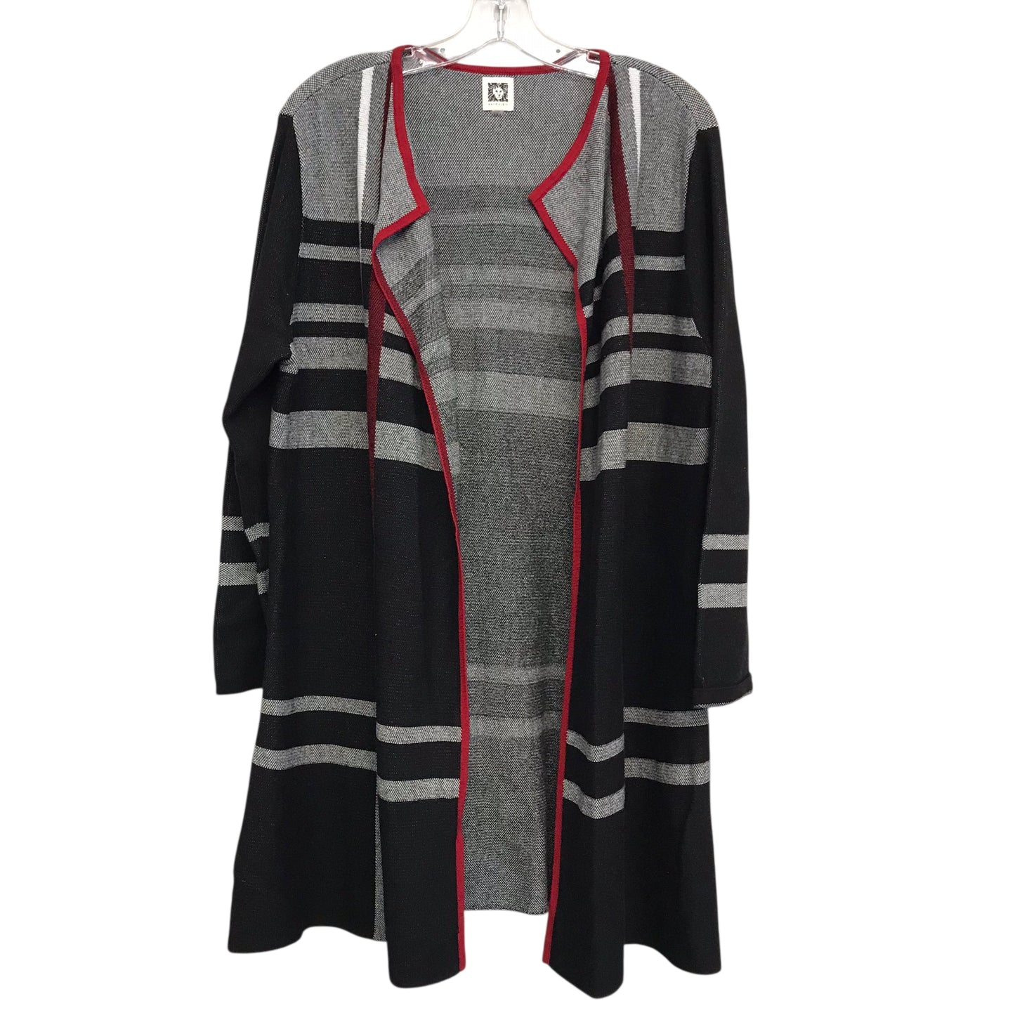 Sweater Cardigan By Anne Klein In Black & Grey, Size:L