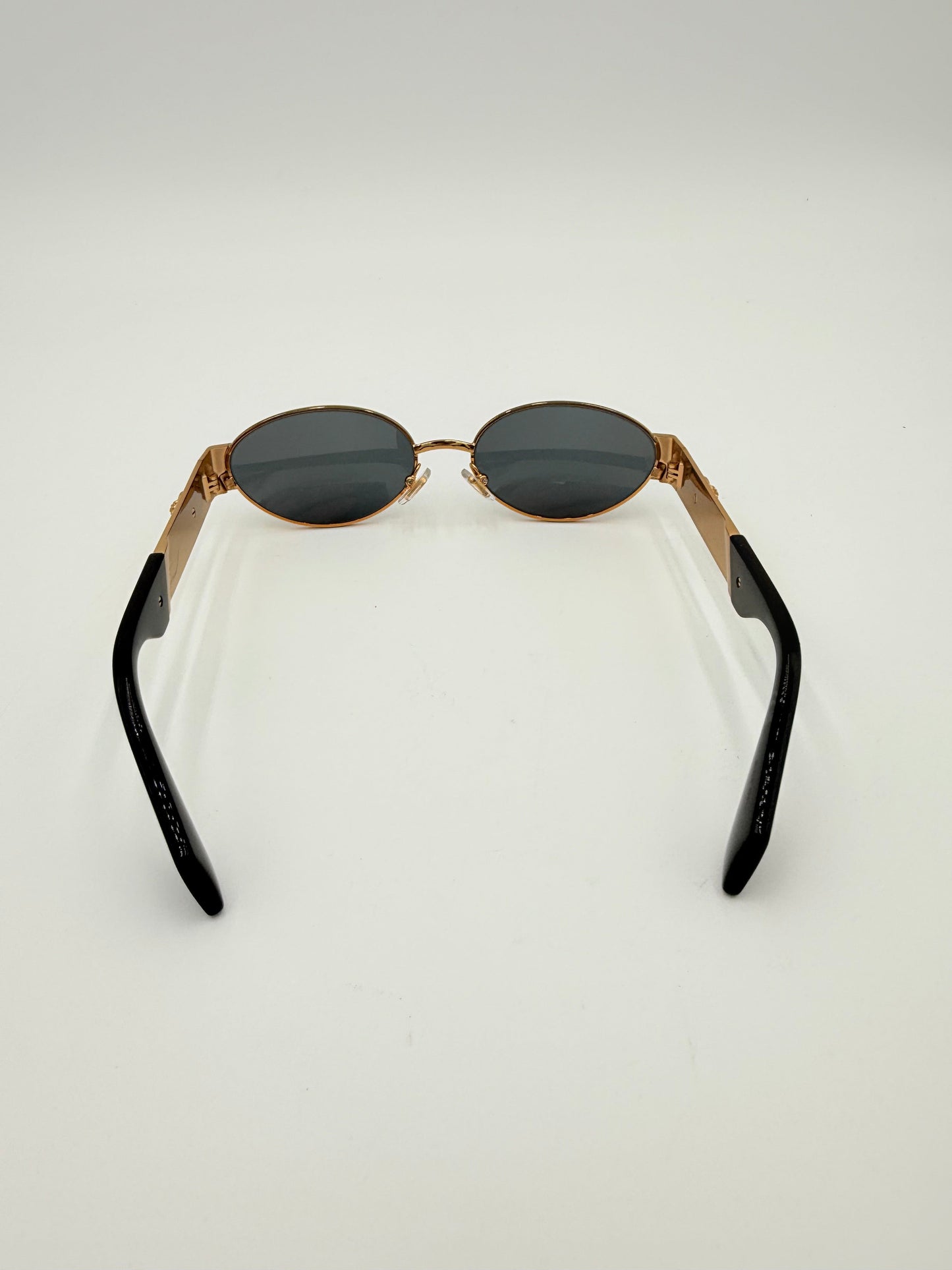 Sunglasses Luxury Designer By Versace In Black & Gold, Size: