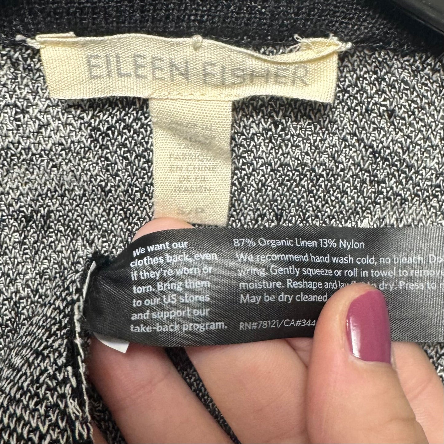 Linen Blend Sweater Cardigan By Eileen Fisher In Black & White, Size: S