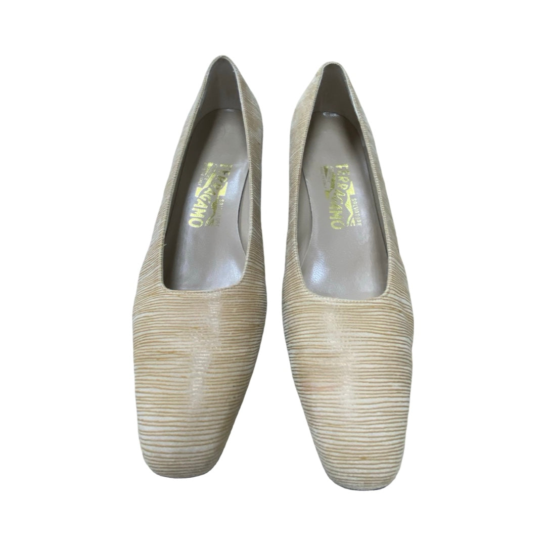 Shoes Luxury Designer By Ferragamo In Beige, Size:8.5