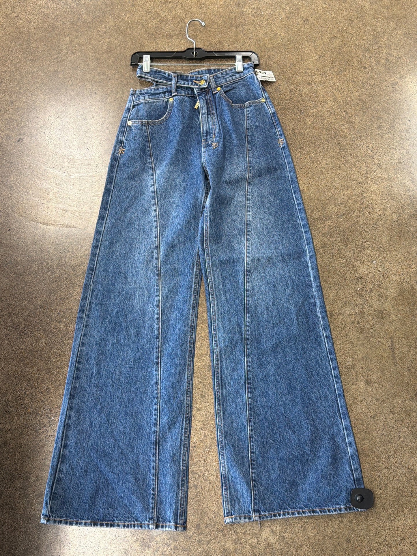 Jeans Wide Leg By PE NATION In Blue Denim, Size:2
