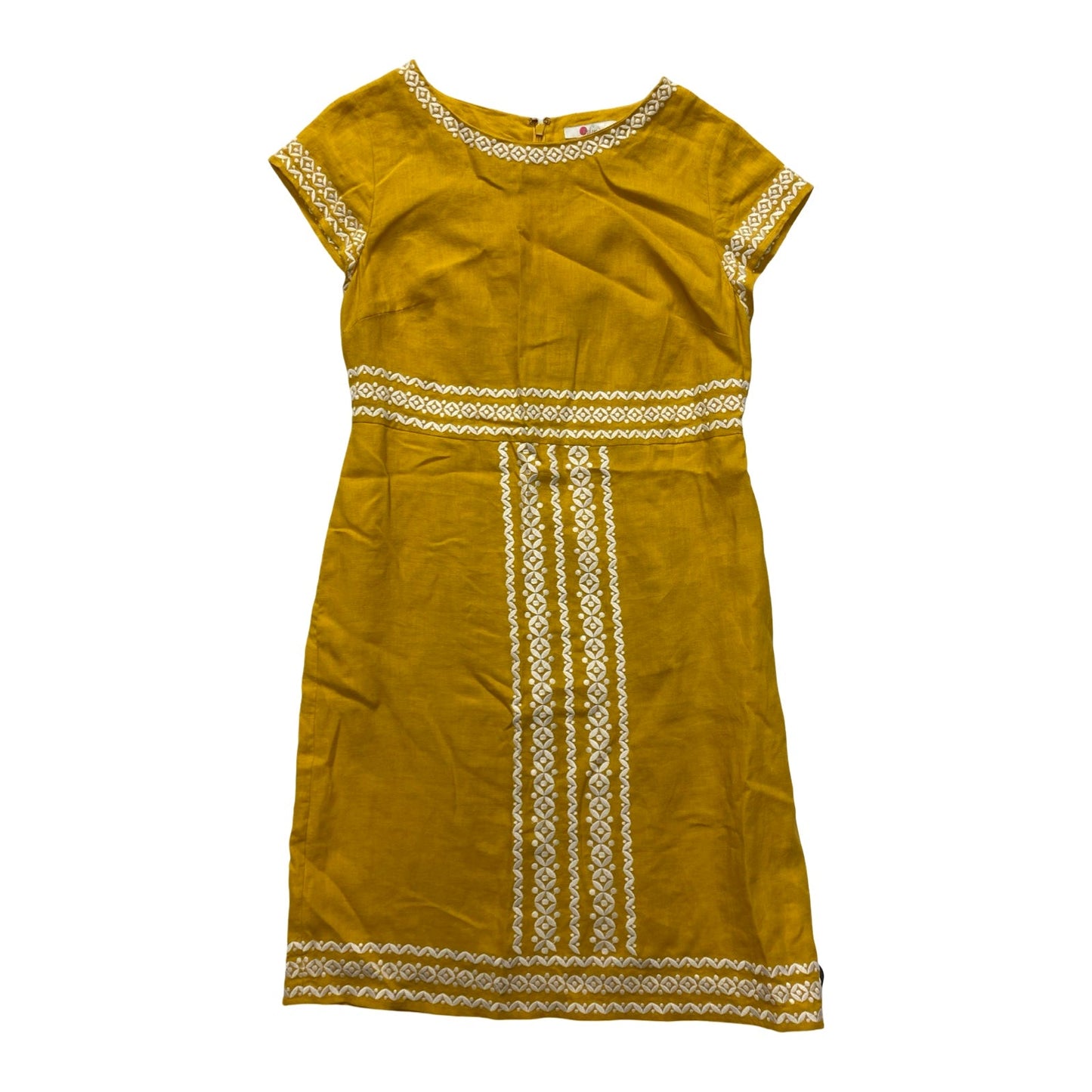 Dress Casual Midi By Boden In White & Yellow, Size:10