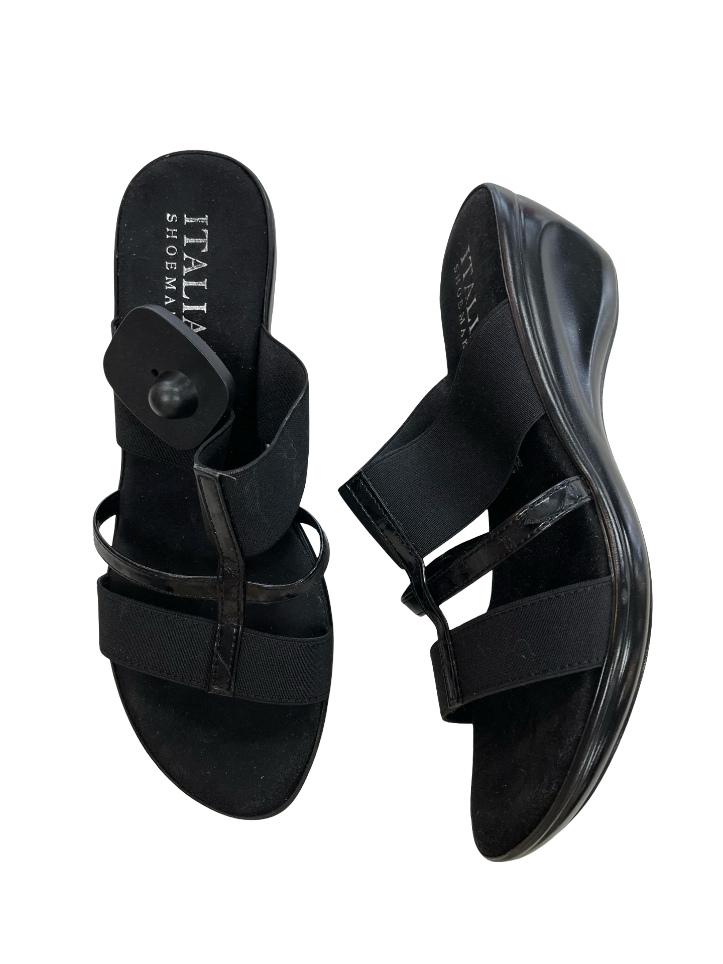 Sandals Heels Block By Italian Shoemakers In Black, Size:9