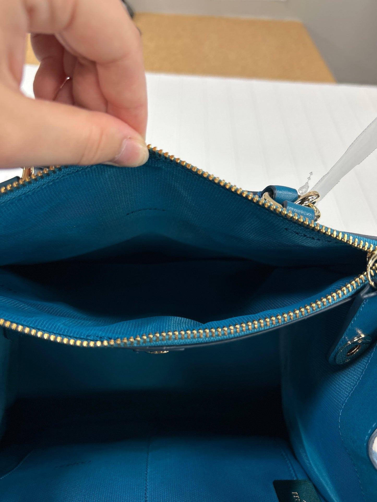 Handbag Designer By Coach In Teal, Size:Large