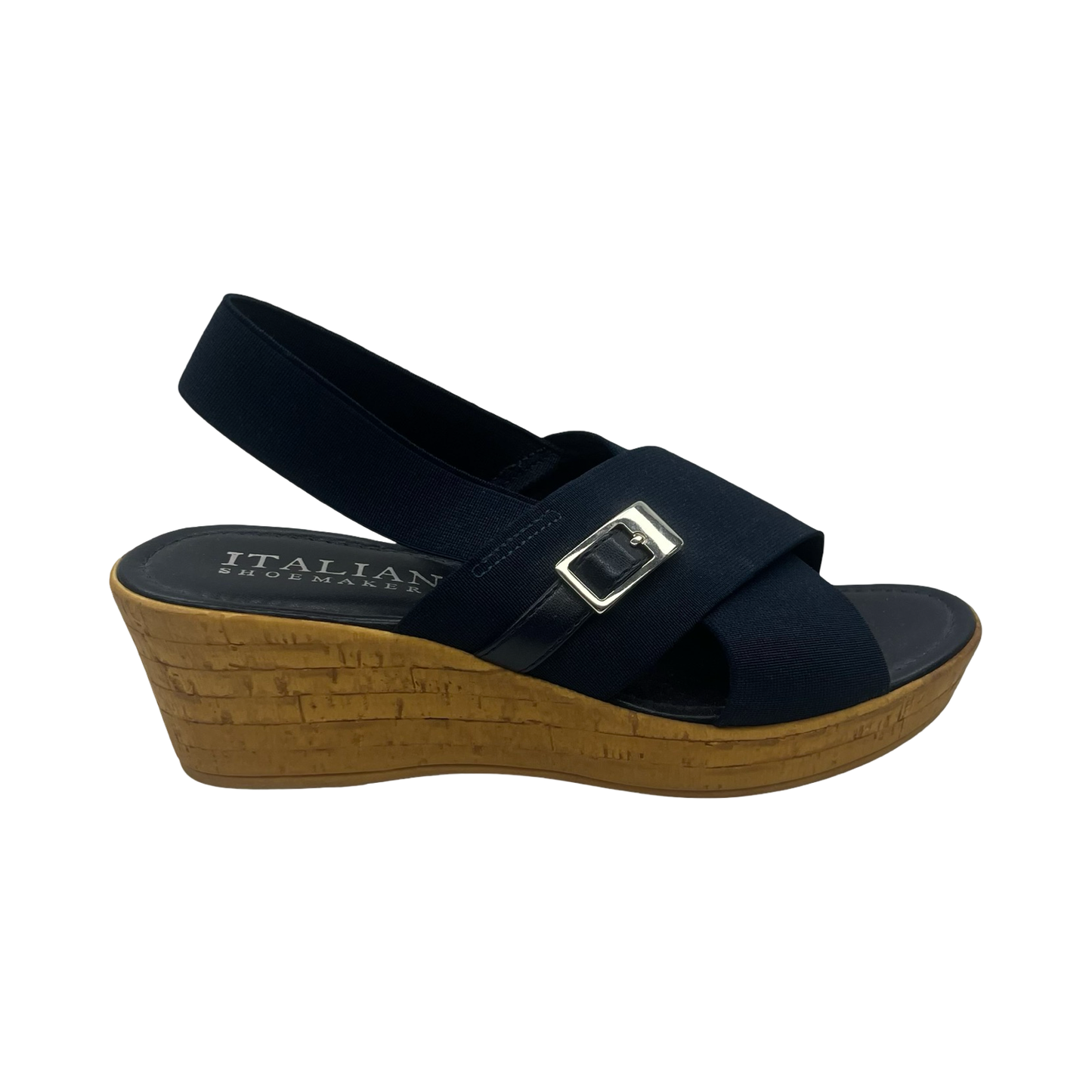 Sandals Heels Wedge By Italian Shoemakers In Blue, Size:7
