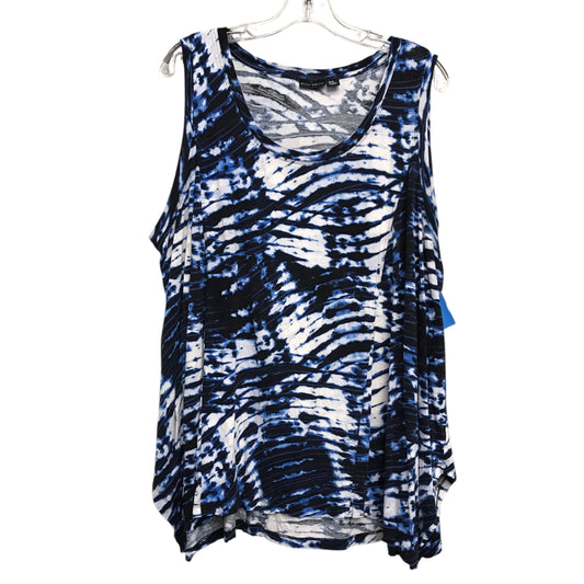 Top Sleeveless By Willi Smith In Blue & White, Size:2X