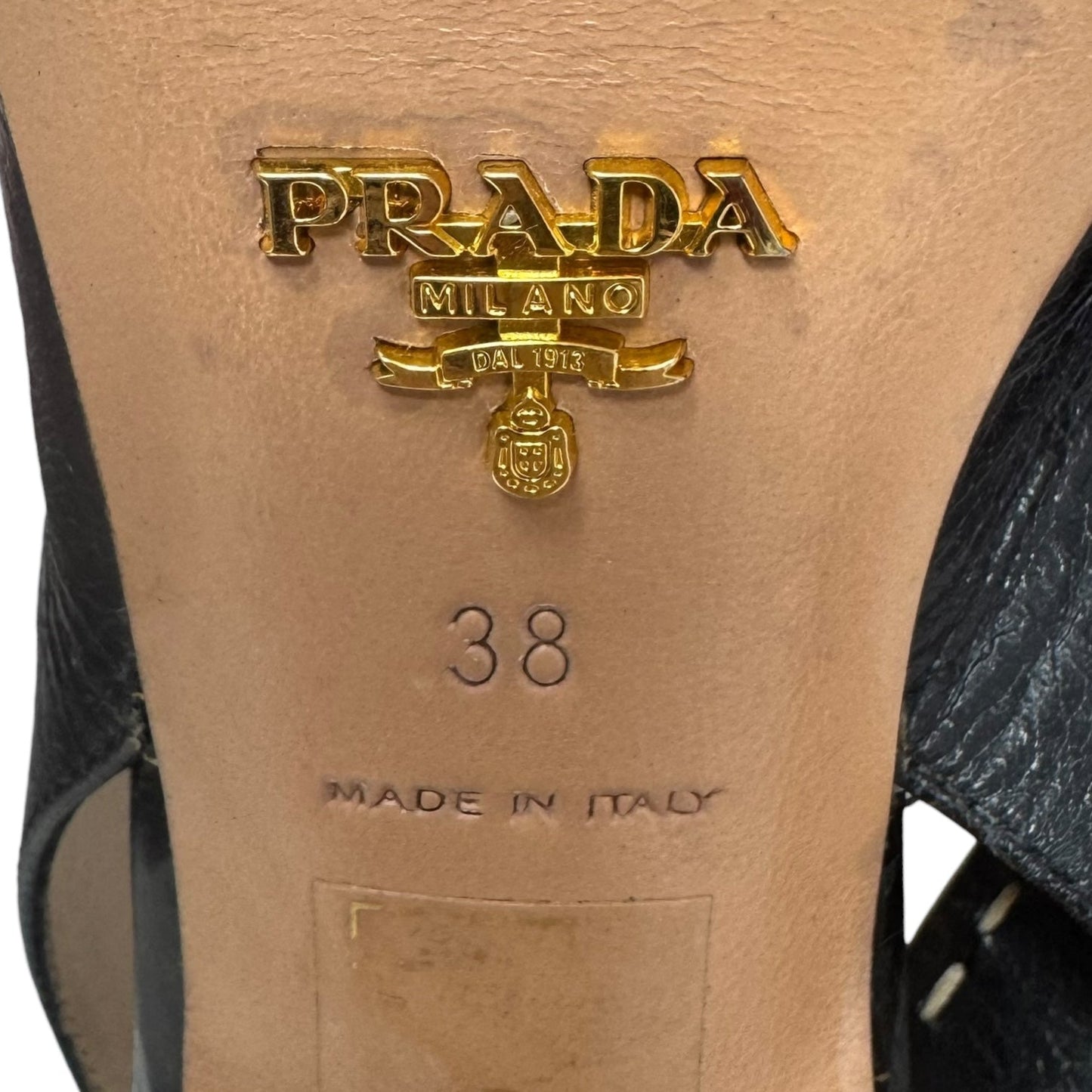 Whipstick Slingback Peep Toe Heels Shoes Luxury Designer By Prada In Black, Size: 8