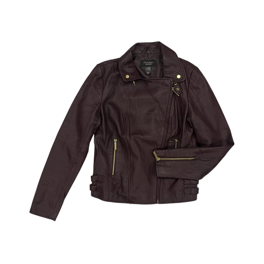 Jacket Moto Leather By Victorias Secret In Maroon, Size:M