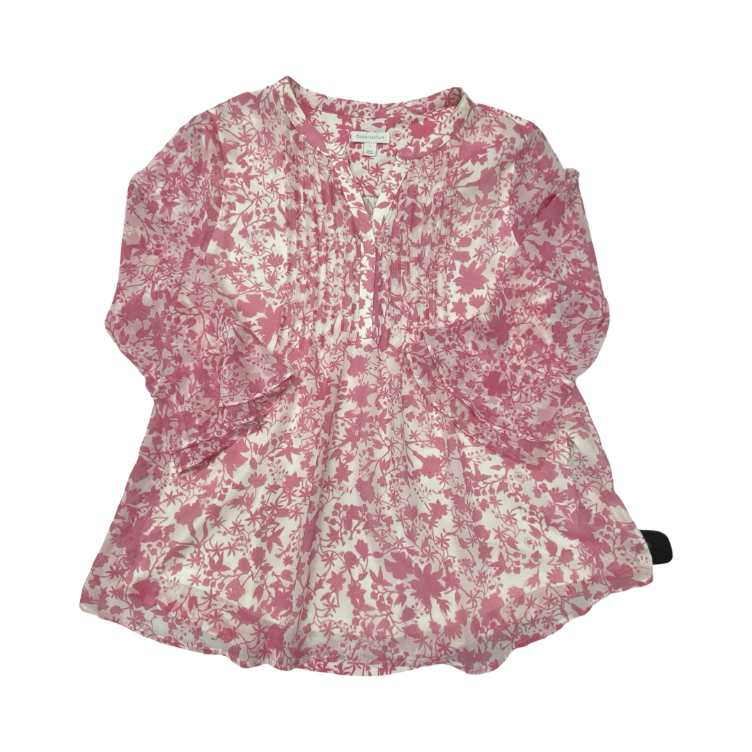 Top 3/4 Sleeve By Charter Club In Pink & White, Size:L