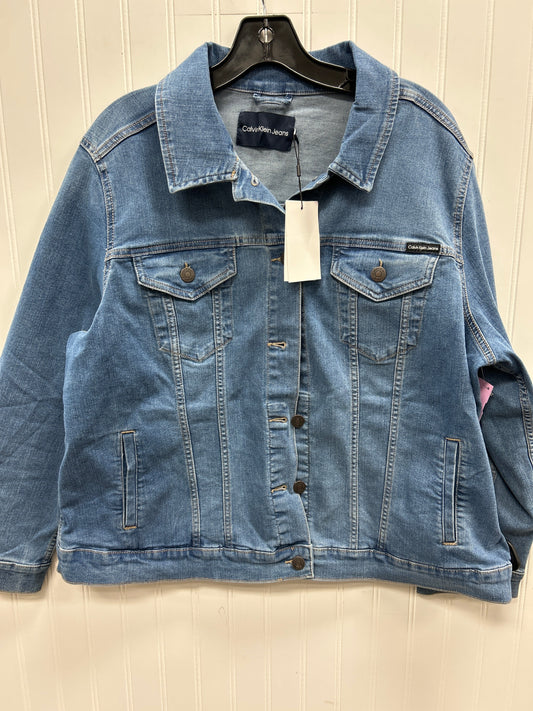 Jacket Denim By Calvin Klein In Blue Denim, Size:2X