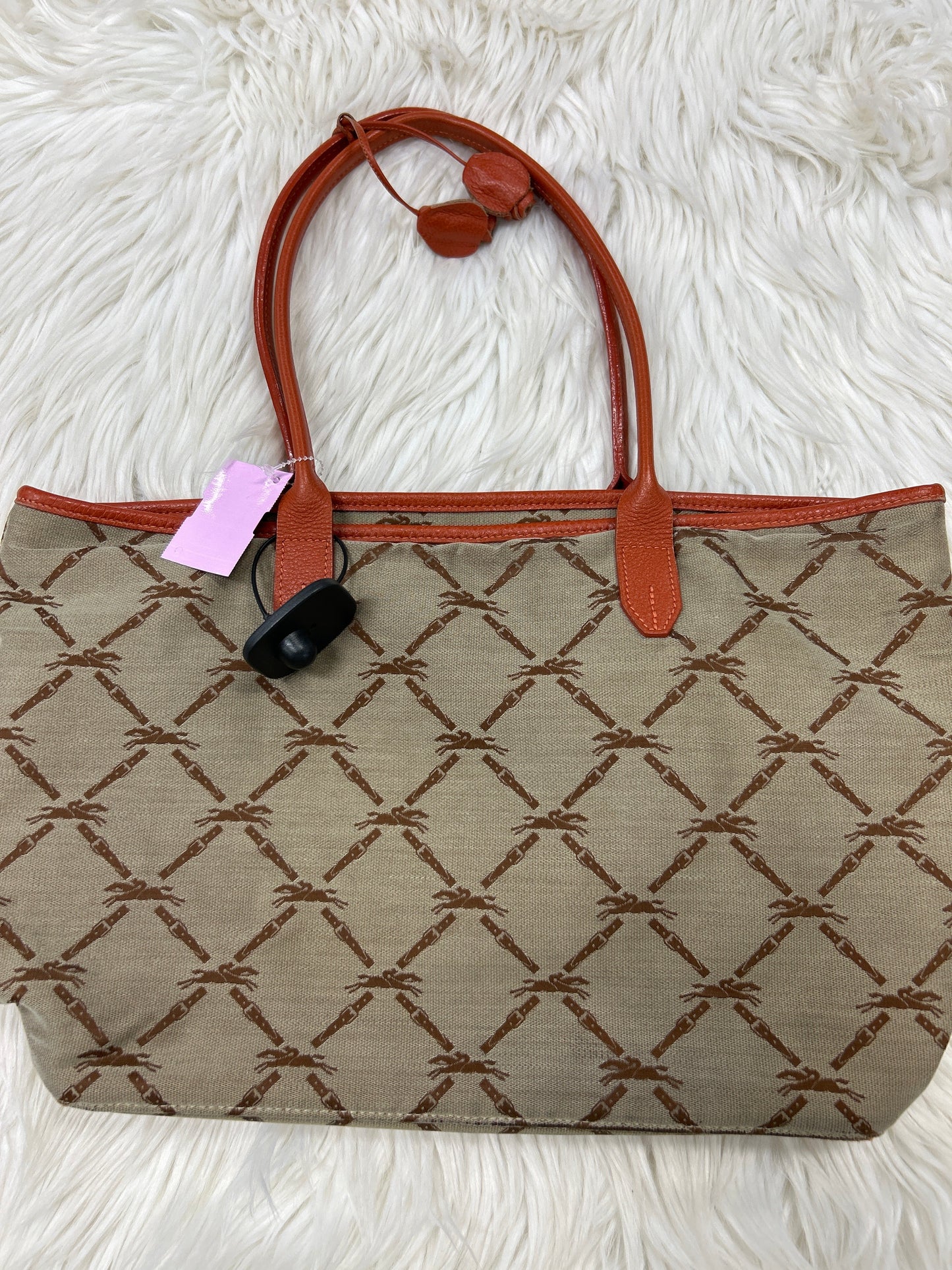 Handbag Designer By Longchamp In Taupe, Size:Medium