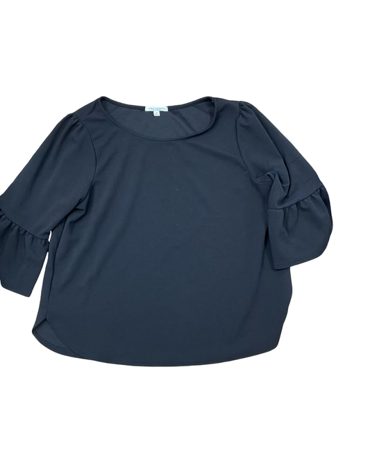 Top 3/4 Sleeve By Green Envelope In Black, Size:1X