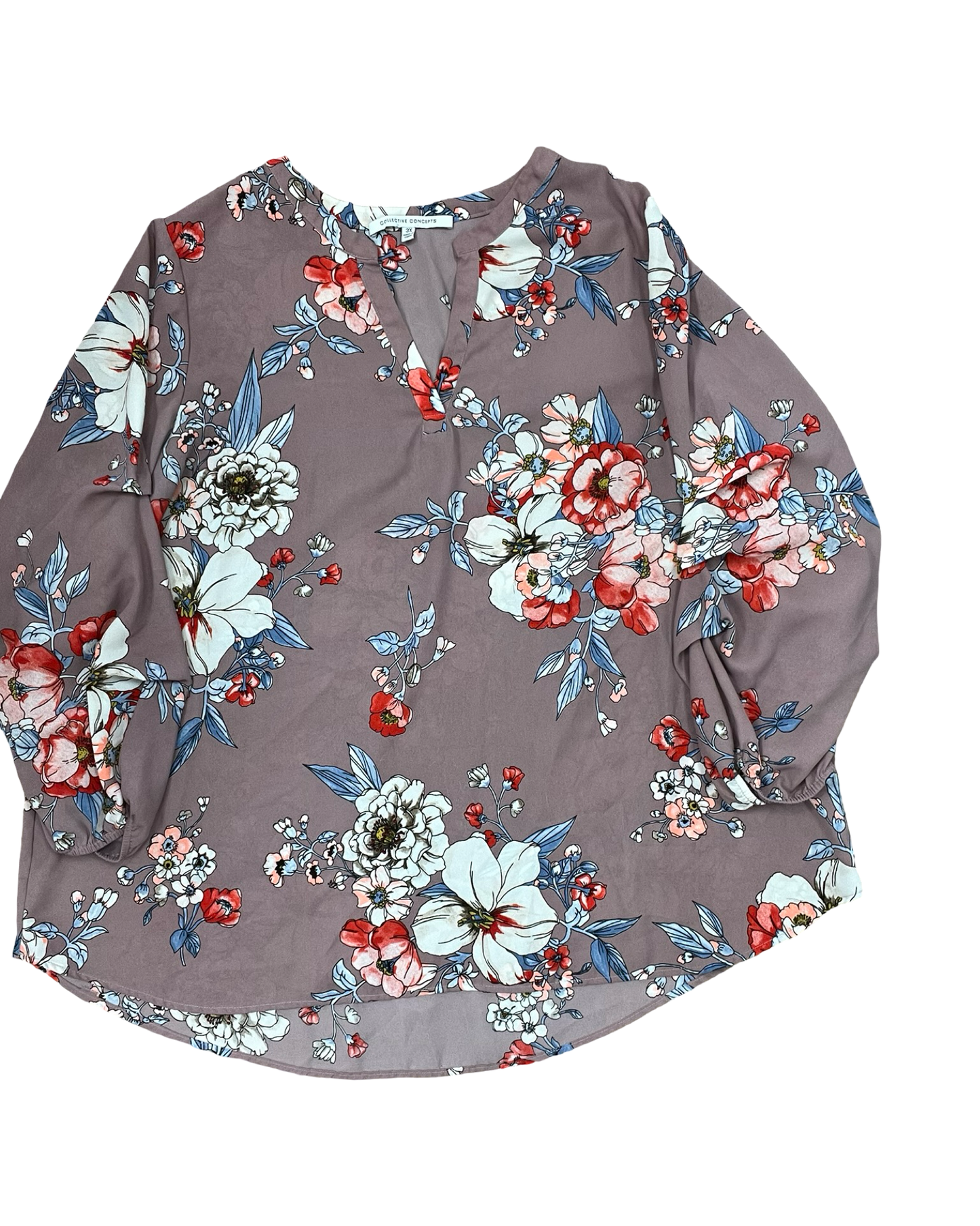 Top 3/4 Sleeve By Collective Concepts In Floral Print, Size:3X