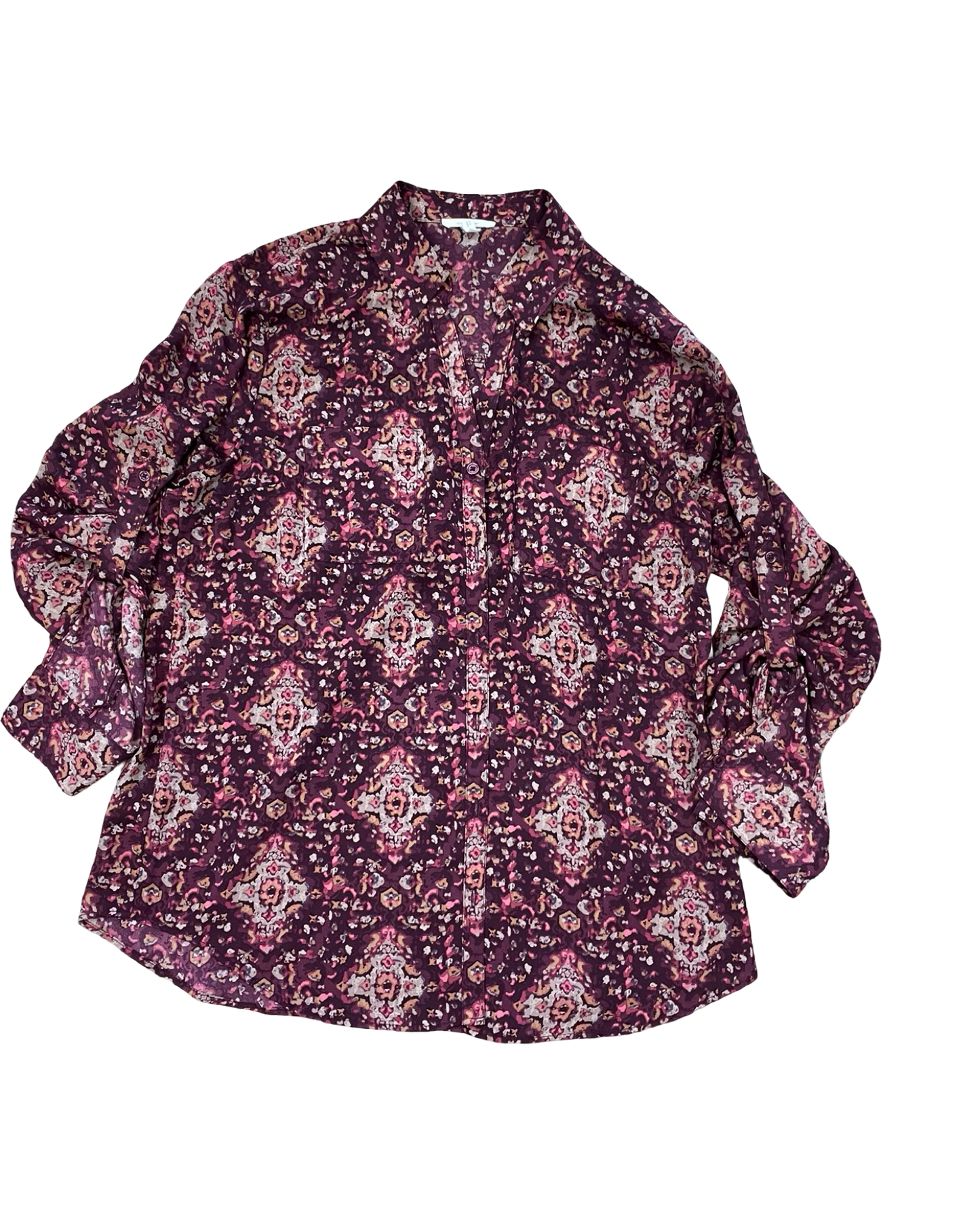 Blouse Ls By Maurices In Maroon, Size:L