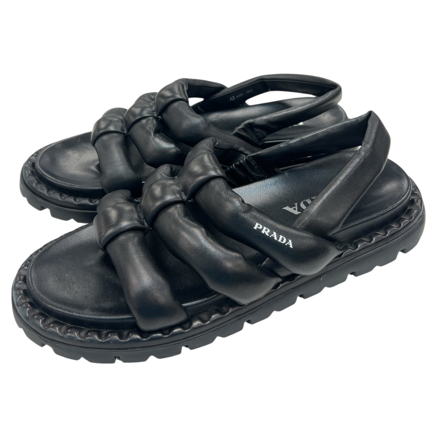 Sandals Luxury Designer By Prada In Black, Size:11