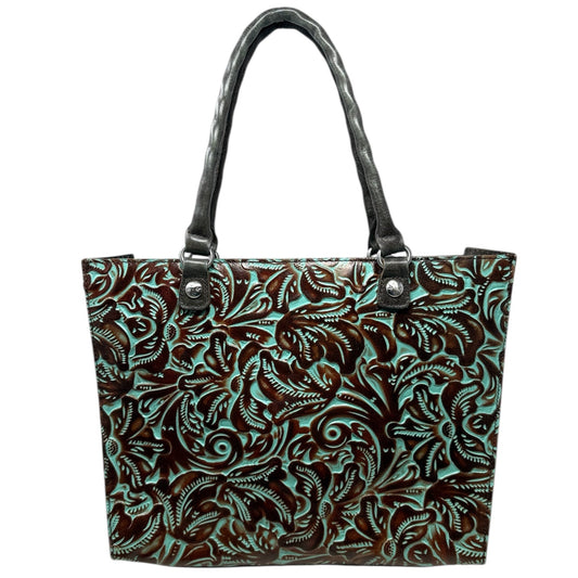 Zancona Tooled Leather Tote Designer By Patricia Nash, Size: Medium