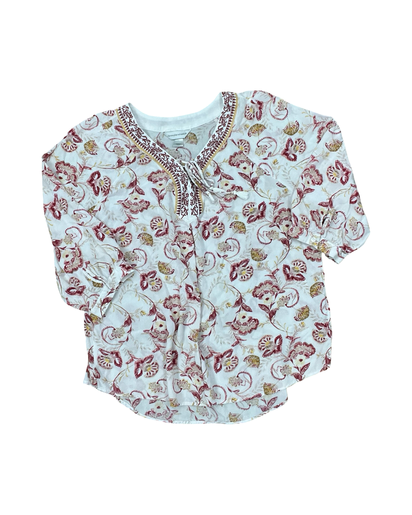 Top 3/4 Sleeve By Christopher And Banks In Red & White, Size:L