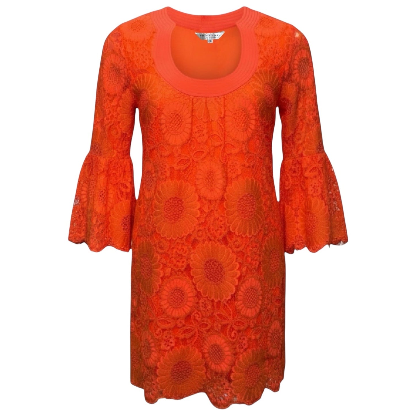 Bonita Embroidered Eyelet Bell-Sleeve Dress By Trina Turk In Orange, Size: 8