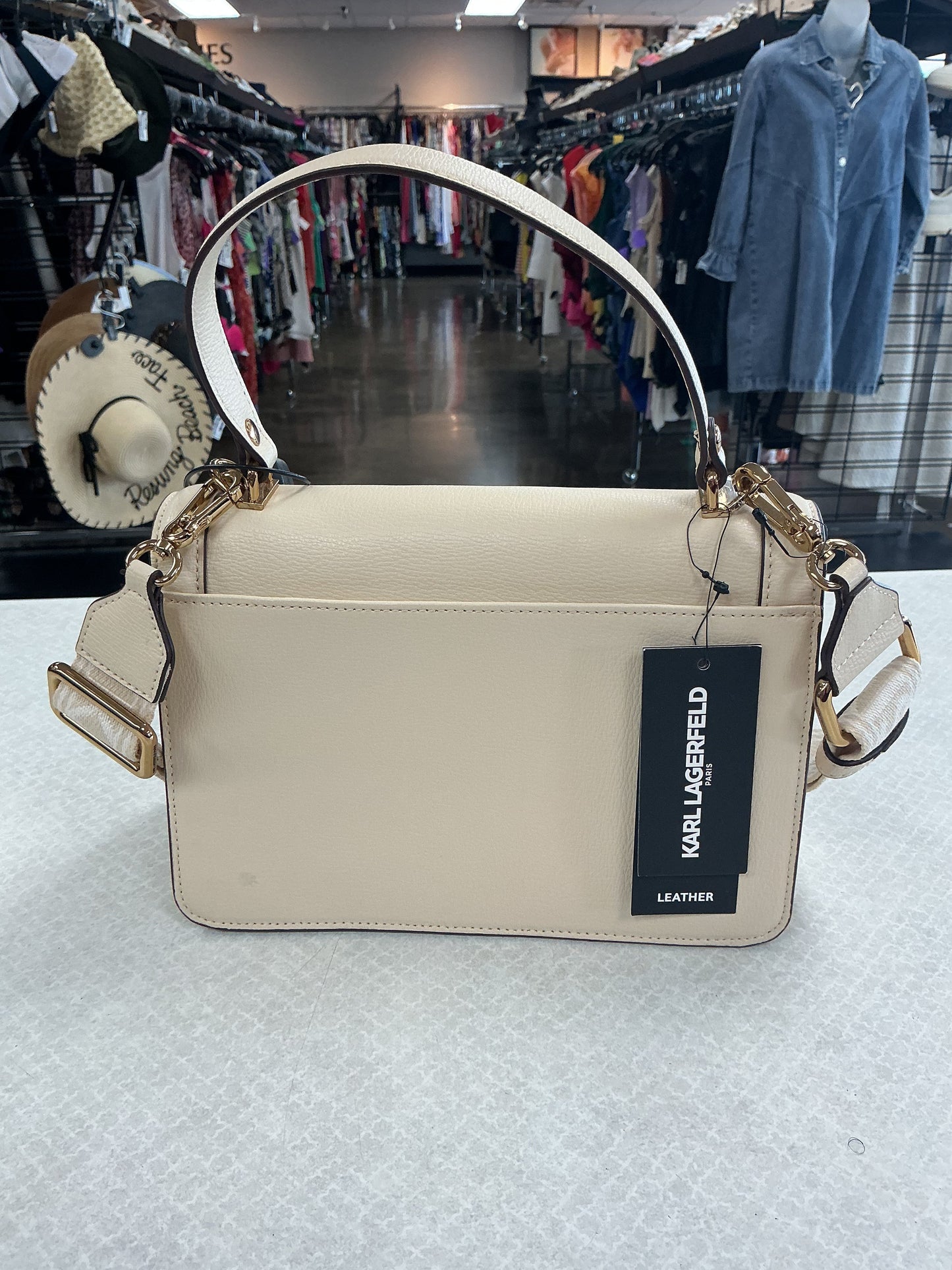 Crossbody Designer By Karl Lagerfeld In Cream, Size:Medium