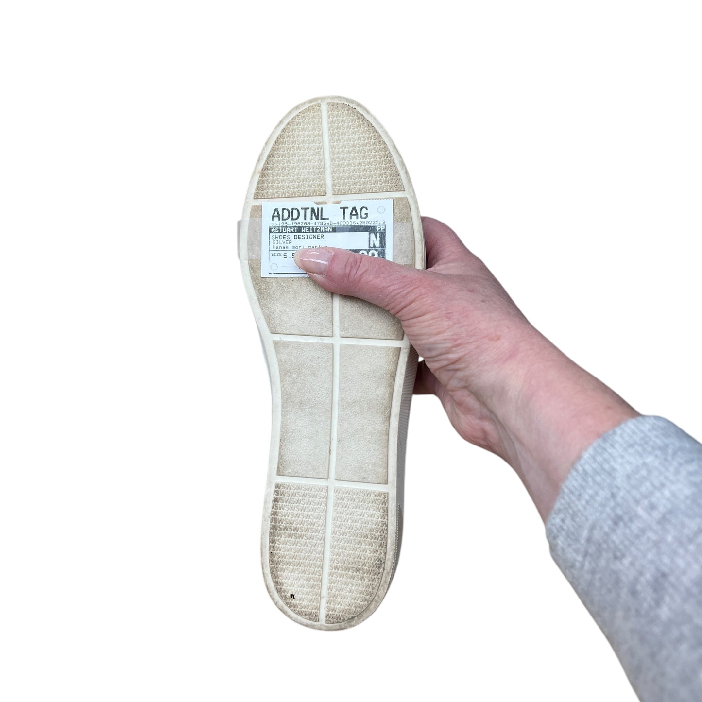 Shoes Designer By Stuart Weitzman In Silver, Size:5.5