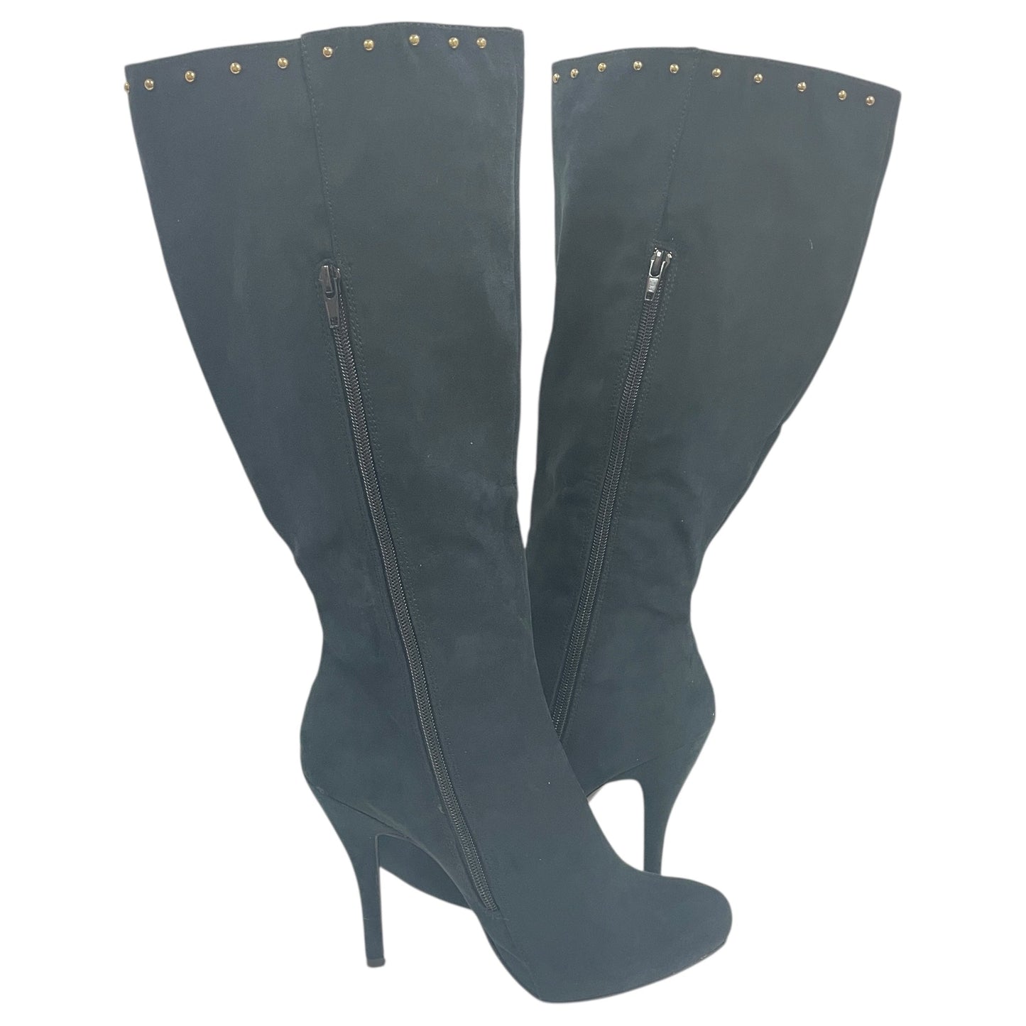 Boots Mid-Calf Heels By Cmc In Black & Gold, Size:9