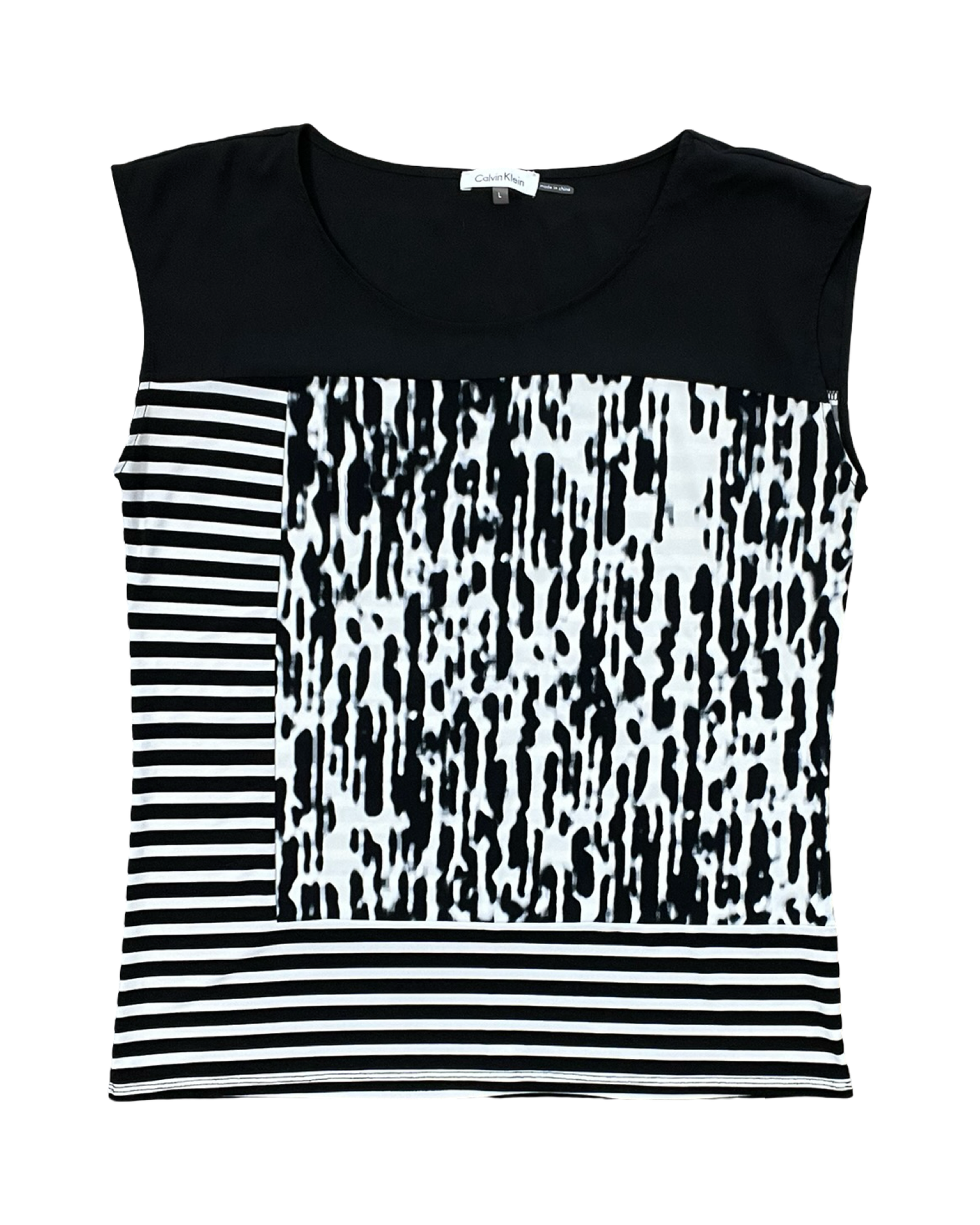 Top Sleeveless By Calvin Klein In Black & White, Size:L