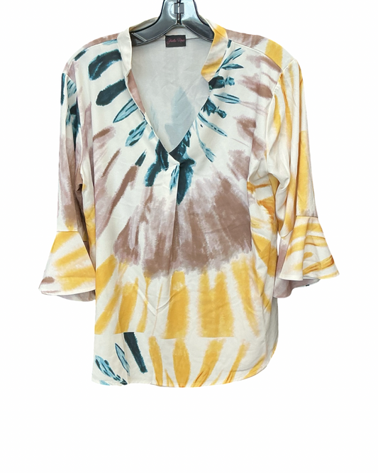 Top Ss By Clothes Mentor In Cream & Yellow, Size:L
