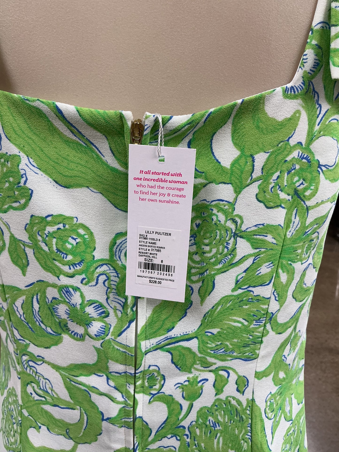 Romper Designer By Lilly Pulitzer In Green & White, Size:6