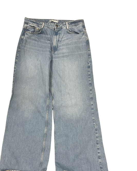 Jeans Wide Leg By Zara In Blue Denim, Size:12