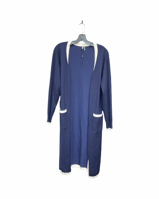 Cardigan By Vila Milano In Blue & Cream, Size:L