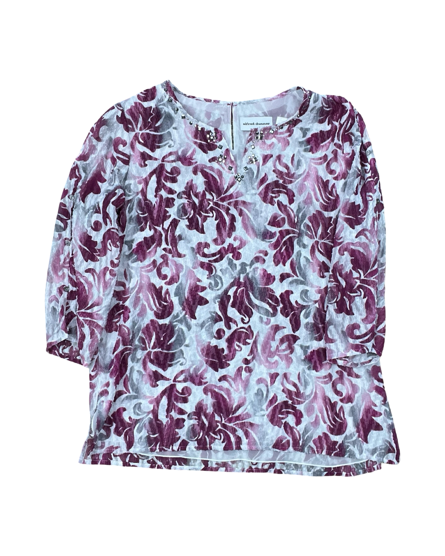 Top 3/4 Sleeve By Alfred Dunner In Pink & White, Size:M