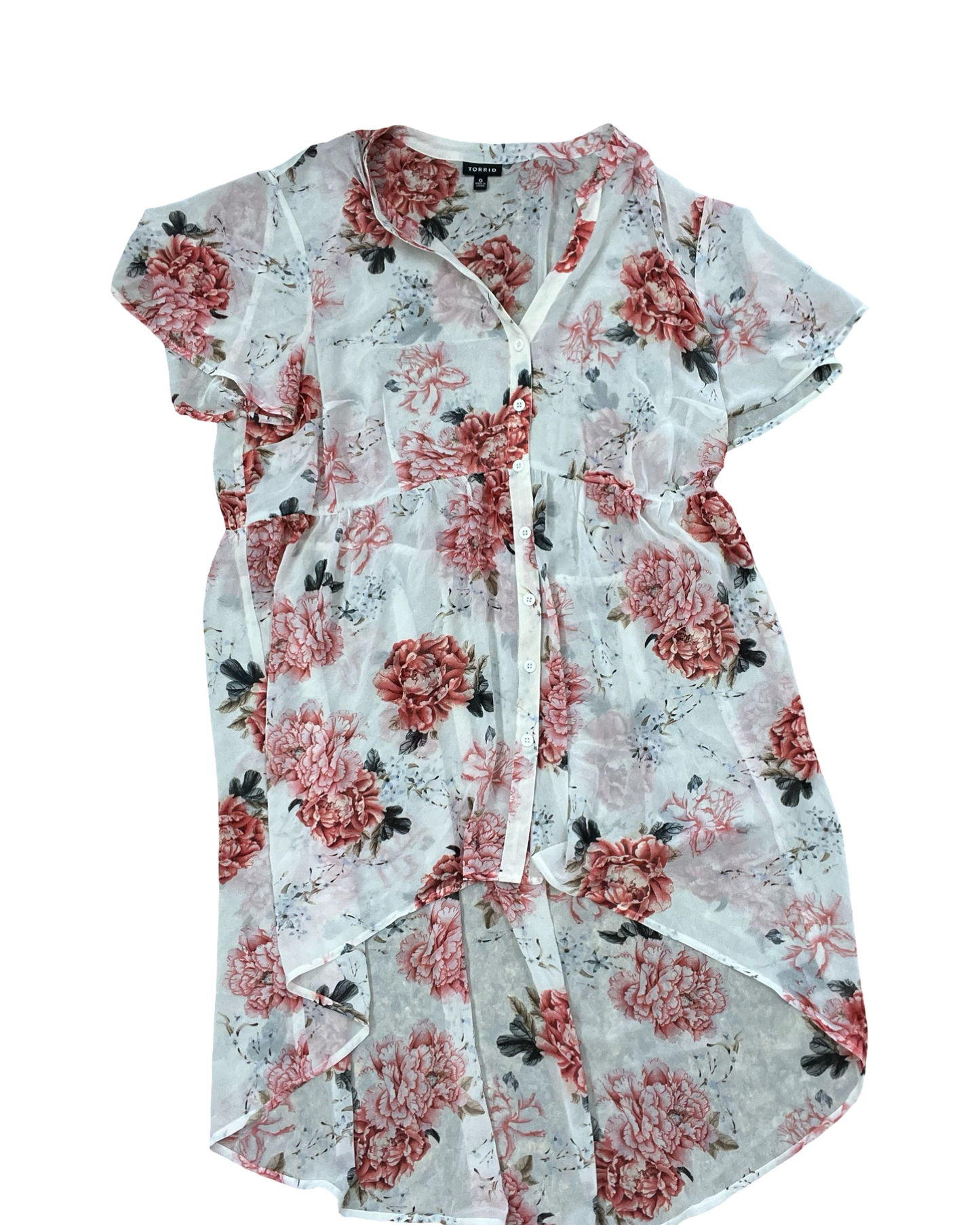 Blouse Ss By Torrid In Cream & Pink, Size:L
