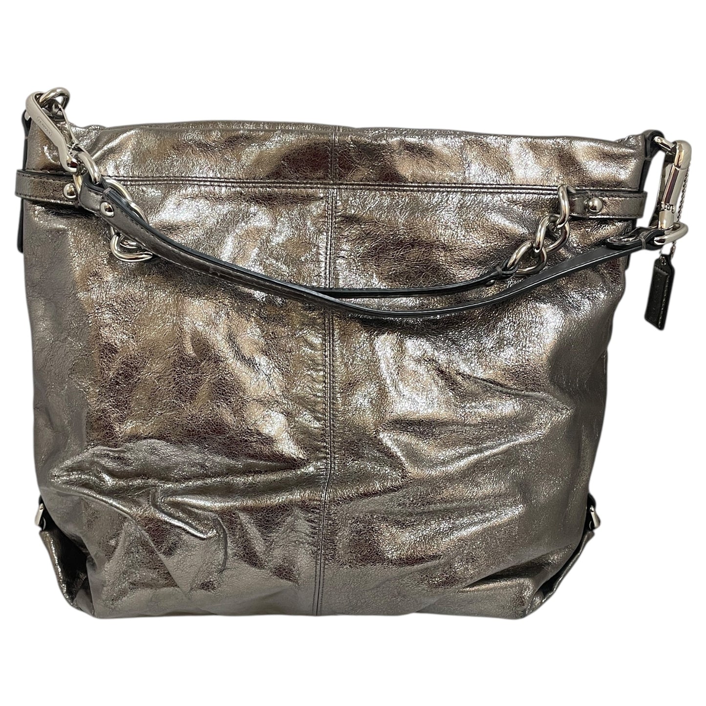 Handbag Designer By Coach In Silver, Size:Large