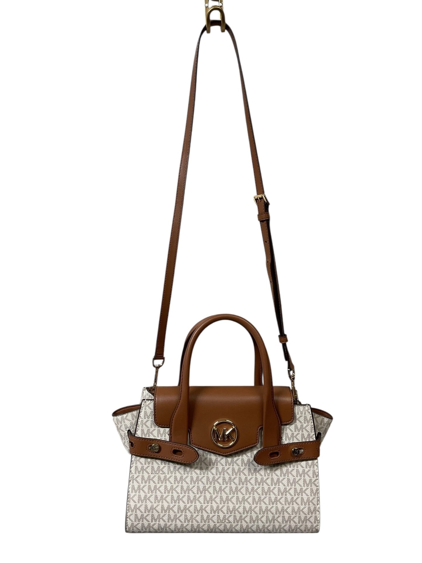 Handbag Designer By Michael Kors In Brown & White, Size:Medium