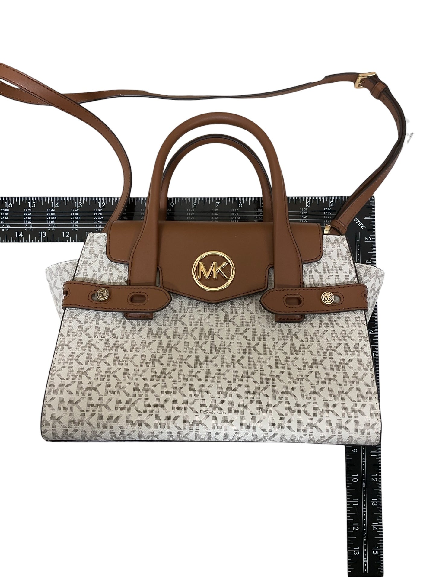 Handbag Designer By Michael Kors In Brown & White, Size:Medium