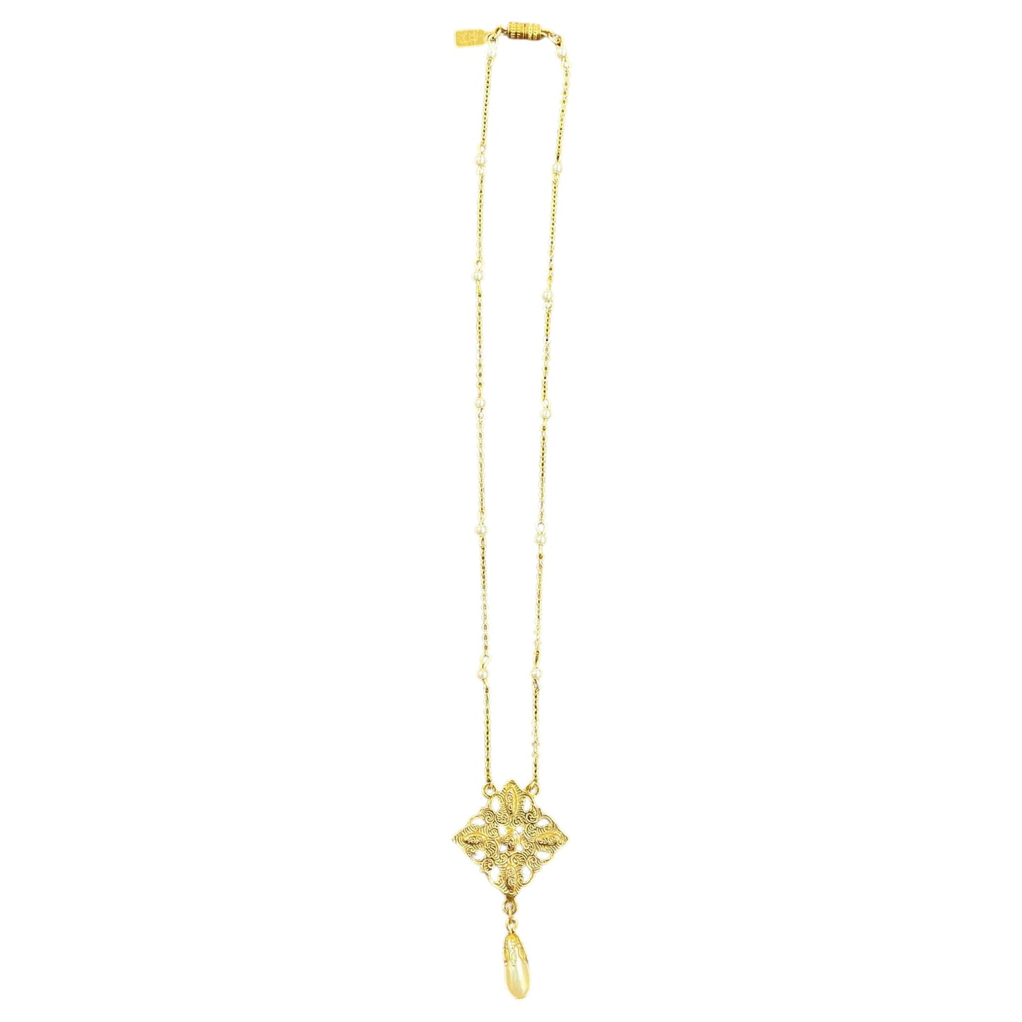 Necklace Lariat & Y-Drop By 1928 In Gold & White