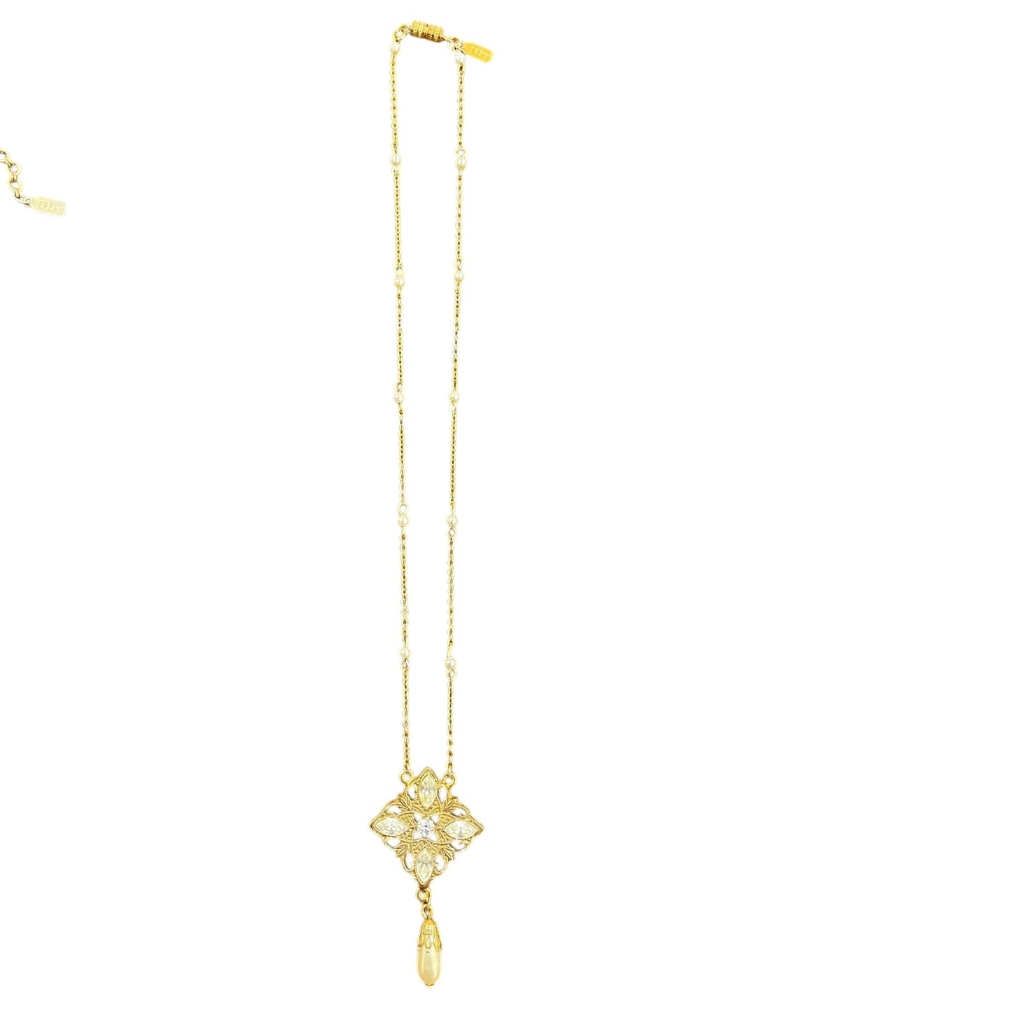 Necklace Lariat & Y-Drop By 1928 In Gold & White