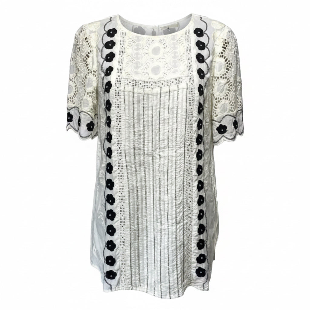 Veille Lace Peasant Top By Floreat In Black & Cream, Size: 0