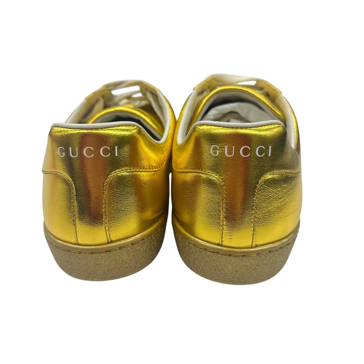 Shoes Luxury Designer By Gucci In Gold, Size:8.5