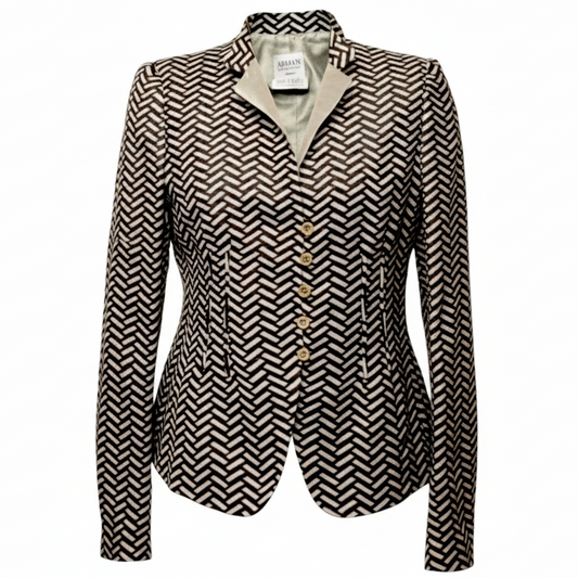 Linen & Silk Blazer Luxury Designer By Armani In Checkered Pattern, Size: 14