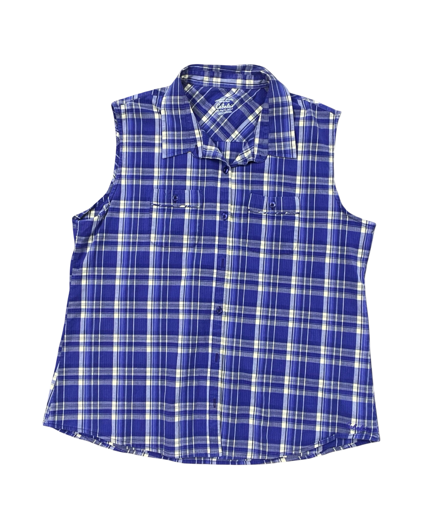 Blouse Sleeveless By Cabelas In Blue & White, Size:Xl
